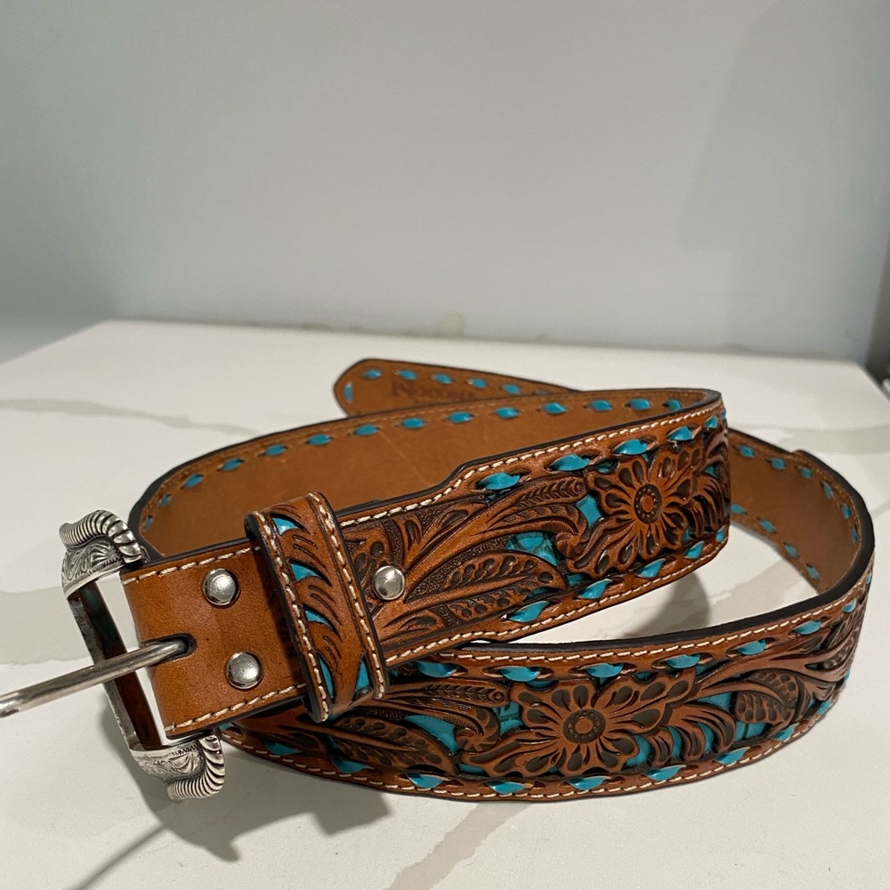 Nocona Womens' Turquoise Buckstitch Laced Western Belt